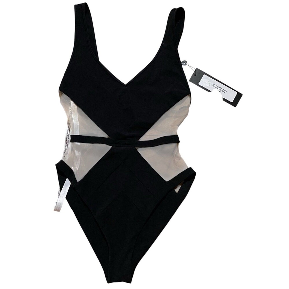 Mira Zadeh The Bailey High Cut Mesh One Piece Swimsuit S Slate NWT